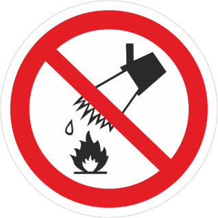Знак Запрещается тушить водой