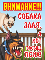 Табличка «Собака злая, кот вообще псих»