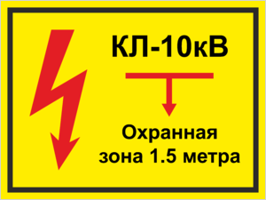 Табличка КЛ 10 кВ, охранная зона 15 метра