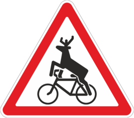 Дорожный знак Осторожно, олени на велосипедах