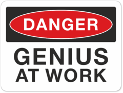 Табличка «Danger, genius at work»