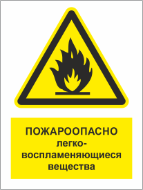 Табличка Пожароопасно, легковоспламеняющиеся вещества